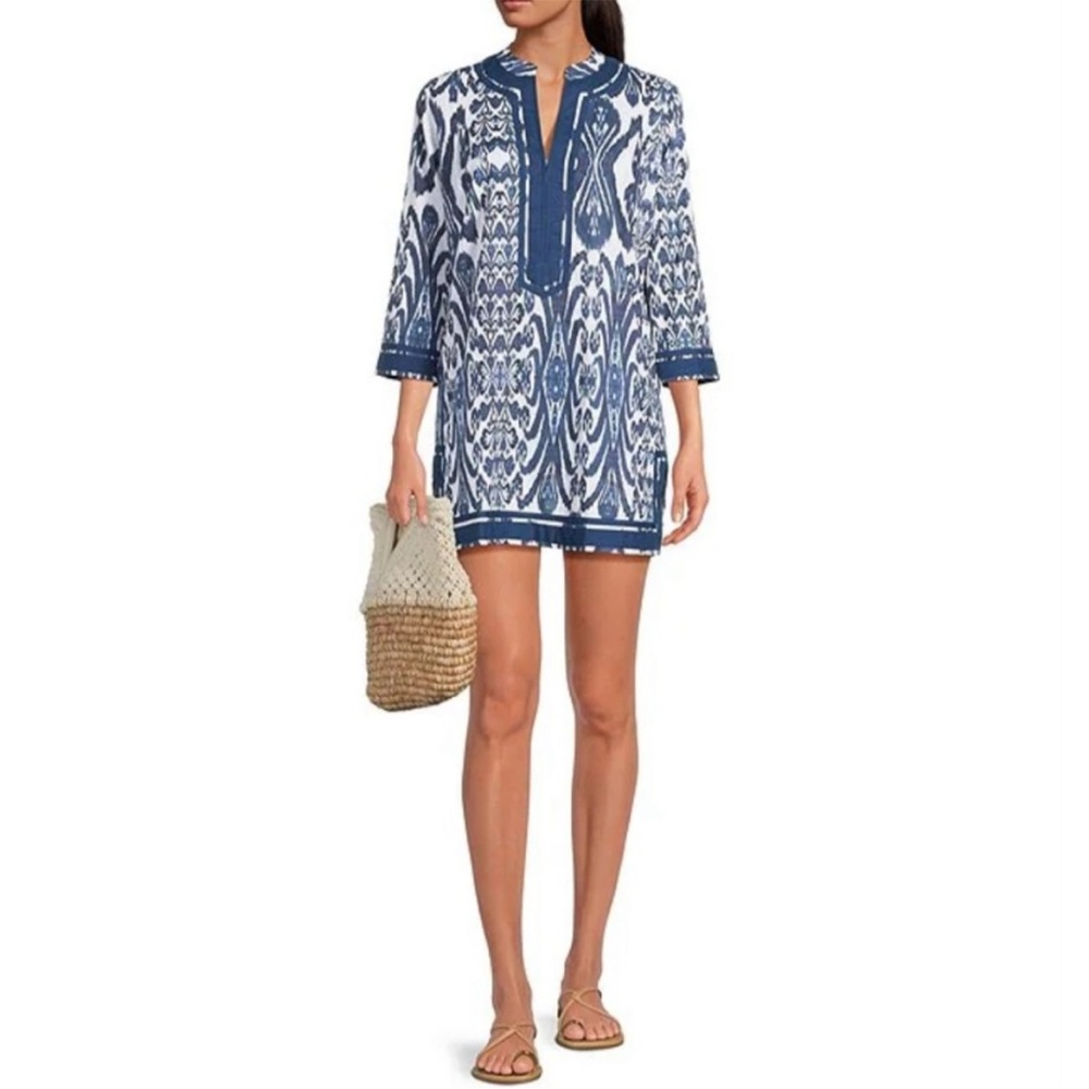 Anthropologie x Ro’s Garden Blue & White Printed Mini Dress Tunic
